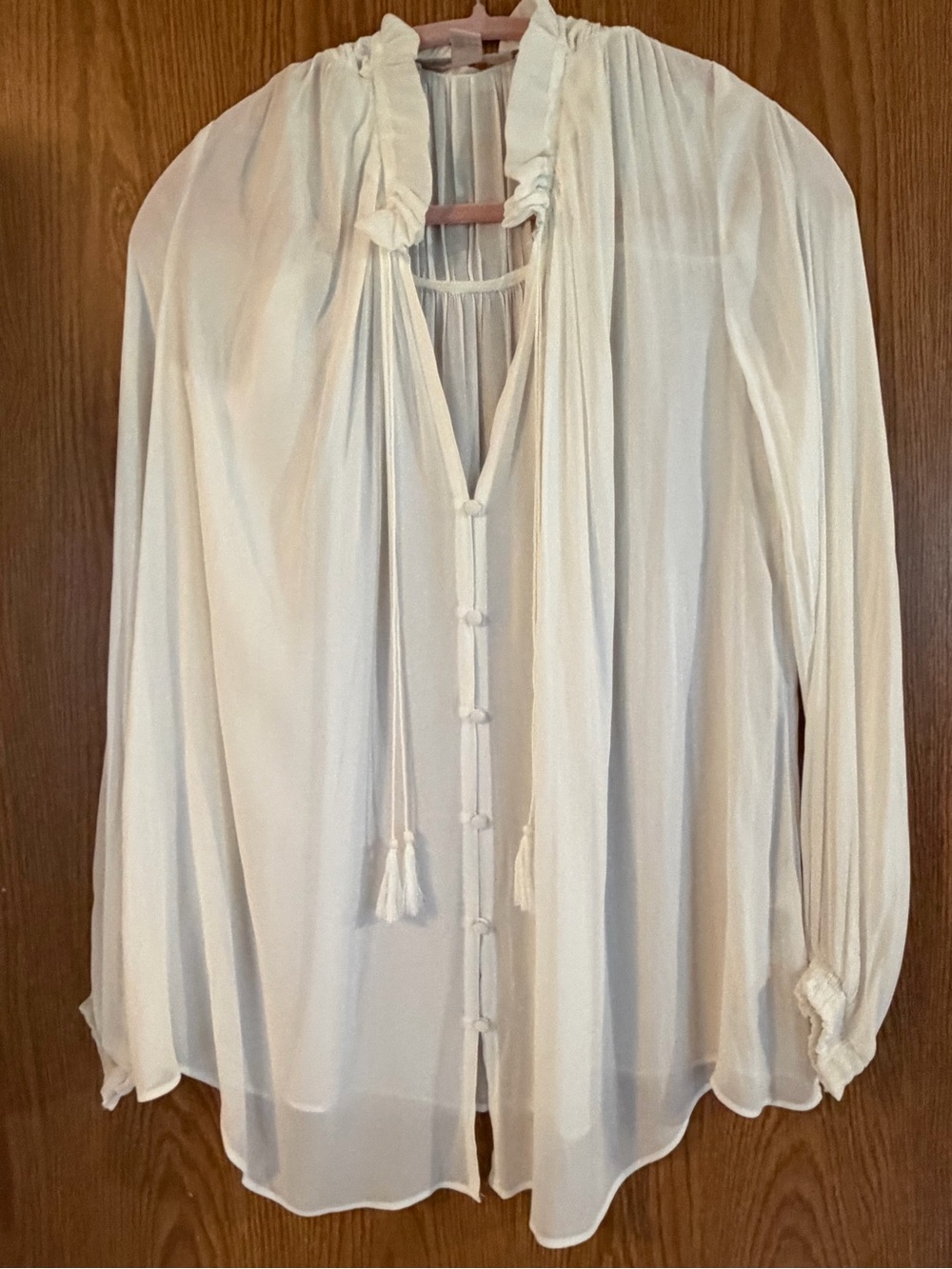 Forever 21 Off-White Tie-Neck Peasant Blouse